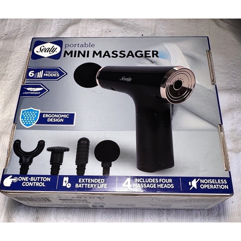 Sealy Handheld Deep‎ Tissue Mini Massage Gun W/Four Heads and Six Speeds
